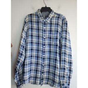 Abercrombie & Fitch Men Blue Plaid 100% Cotton Lined 90s Button Down Shirt sz XL